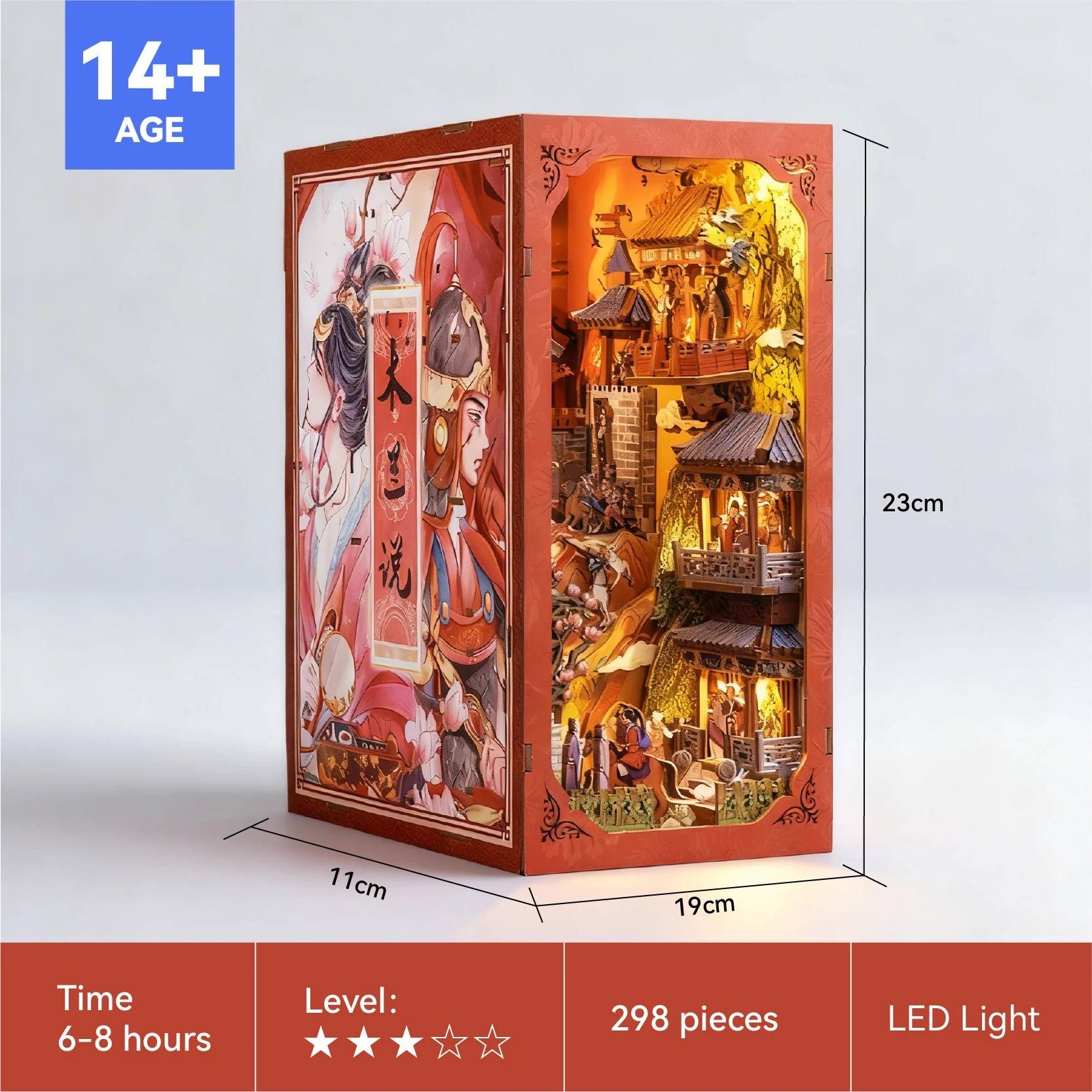 DIY 3D Book Nook Kit Chinese Mulan Cultural Theme LED Light Wooden Structure Vintage Bookshelf Decor Handmade Gift for Collector