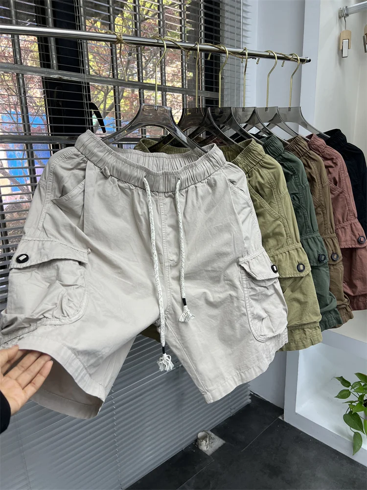 

Американская рабочая одежда в стиле ретро, мужские свободные брюки из чистого хлопка, износостойкие брюки с прямыми штанинами пяти четвертей