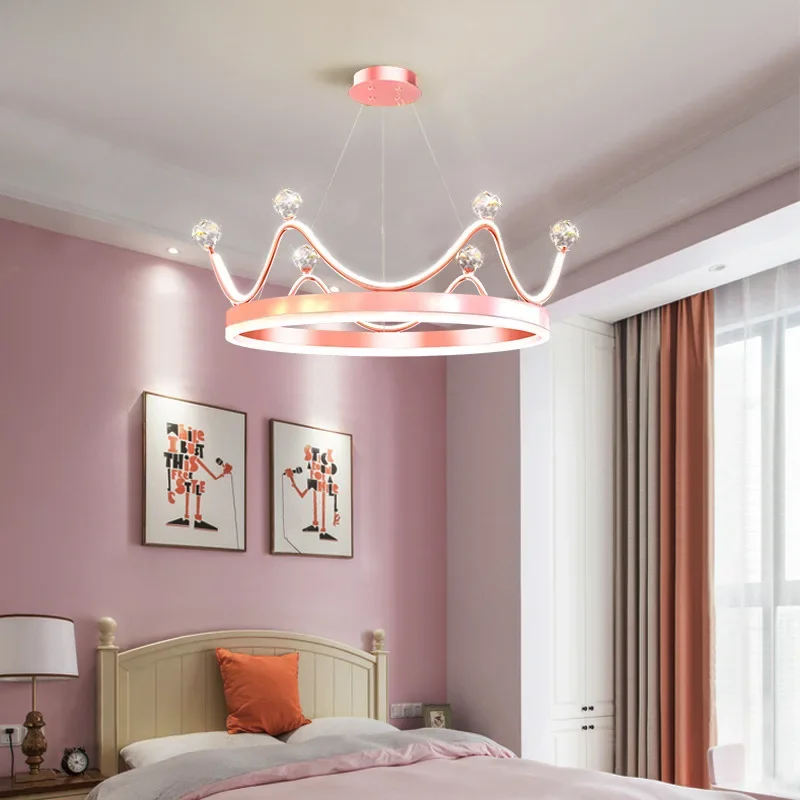 Crown crystal chandelier bedroom lighting teen girl Internet celebrity creative