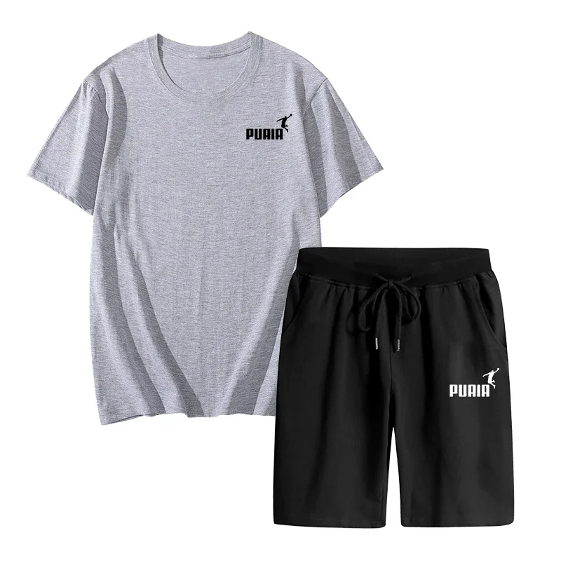 

Summer Popular Mens T-shirt + Shorts Suit Sports Suit Printed Casual Fashion Short-sleeved Pure Cotton T-shirt Suit Jogging Suit