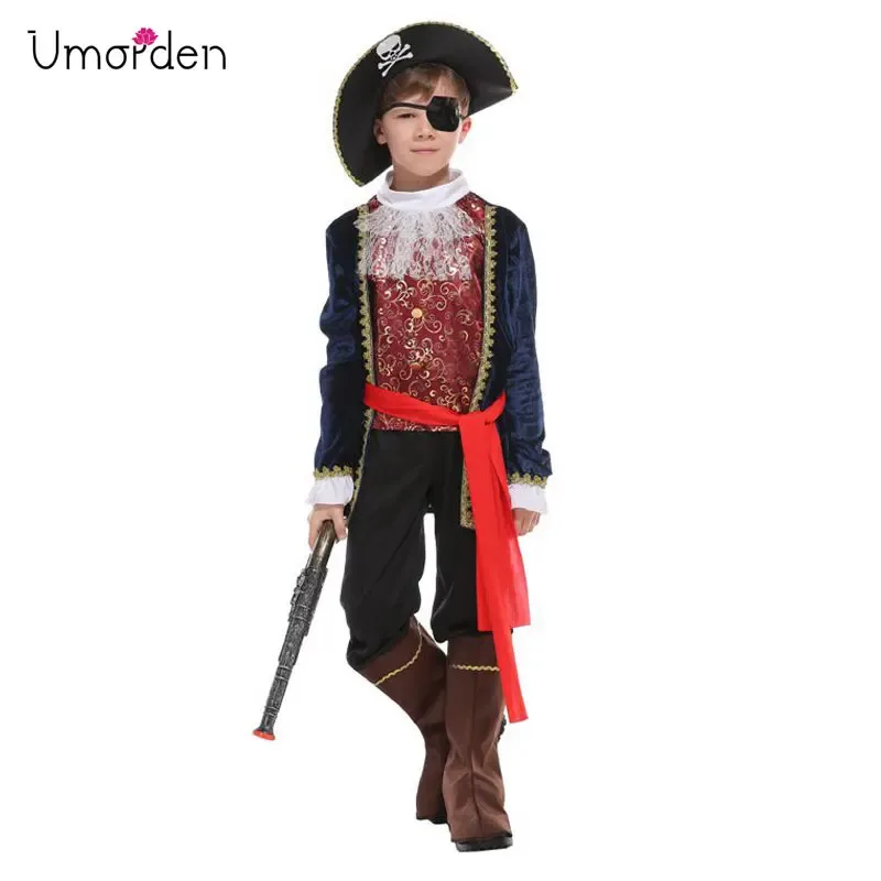 Umorden بنين القرصان القراصنة الكابتن هوك زي تأثيري الاطفال الطفل هالوين بوريم فستان بتصميم حالم الزي 4-6Y 6-8Y 8-10Y