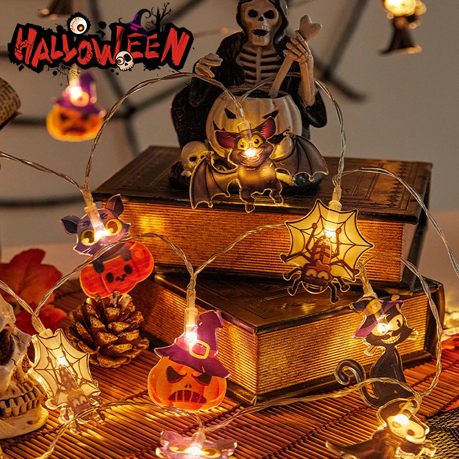 

Halloween Decoration 10/20 LED String Lights Ghost Witch Pumpkin Spider Web Outdoor Decor String Light for Garden Festival Party