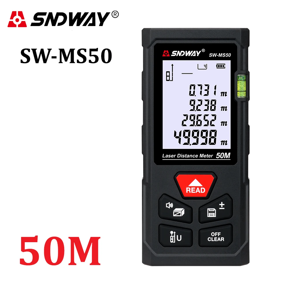 SNDWAY Laser Distance Meter 50M Digital Range Finder Portable Laser Tape Measure Construction Tool Rangefinder