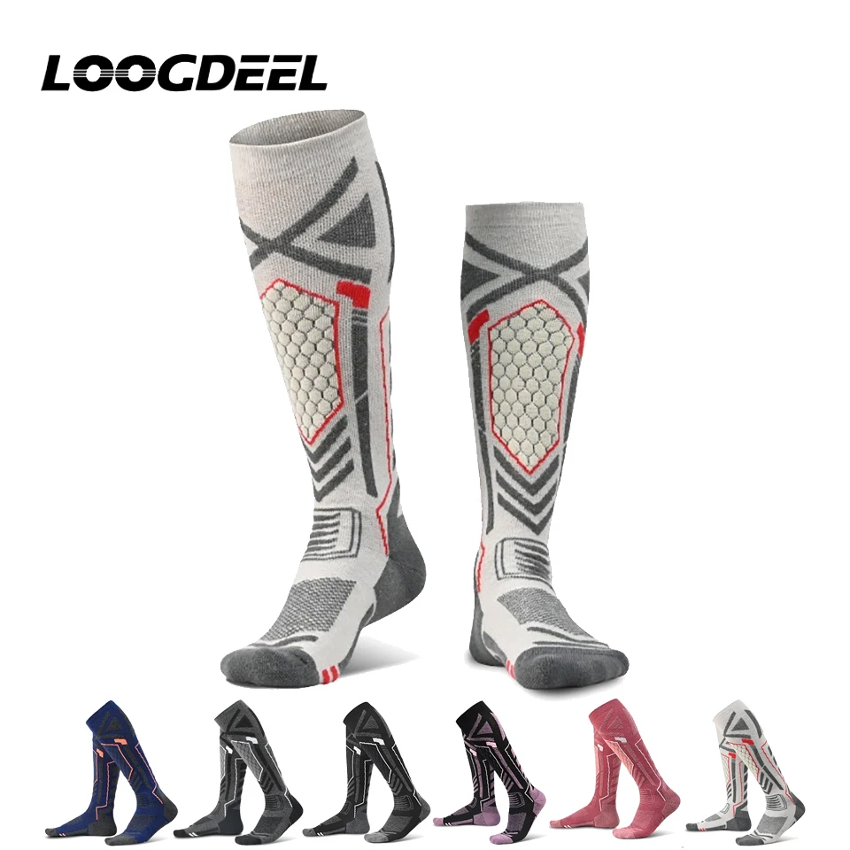 Loogdeel Merino Wool Ski Socks Long Socks Professional Thickened Warm Terry Sole Anti-slip Compression Sports Snow Socks