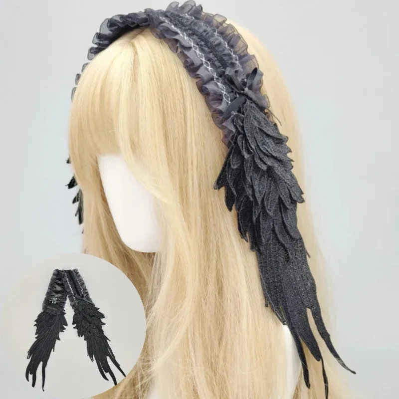 

New Harajuku Steampunk Y2K Wing Headband Sweet Lolita Gothic Dark Angel Headwear Hair Accessories