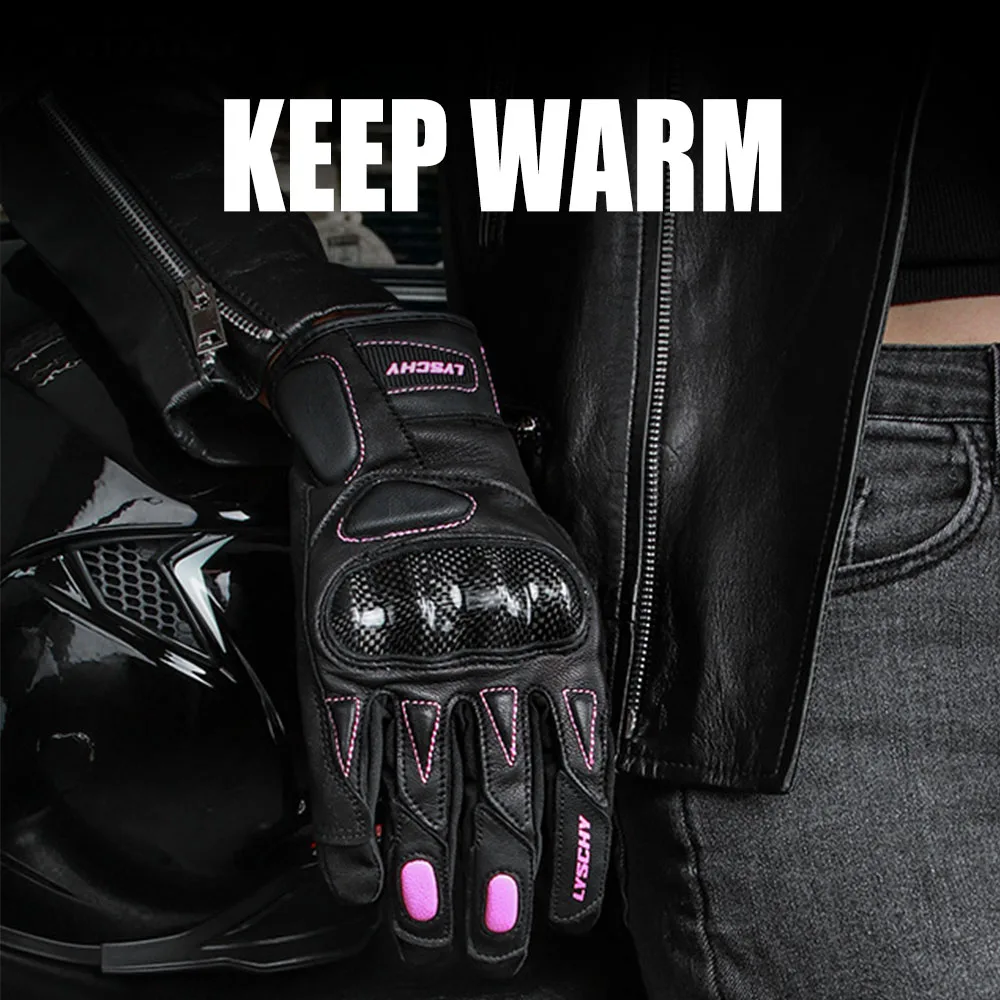 Winter Motorcycle Gloves Keep Warm Leather Glove Lady Waterproof Lady parts for locomotives Fleece Cycling Gear Anti-fall