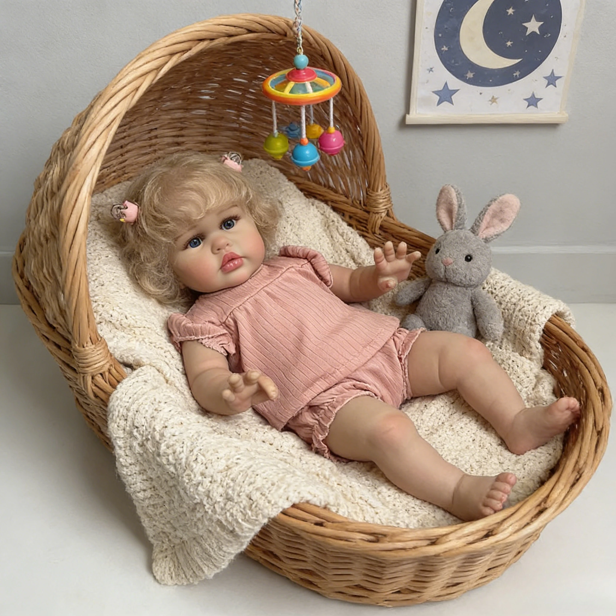 

55 см реалистичная кукла Элли для девочек голубые глаза блондинка вьющиеся волосы и мягкая на ощупь ткань тело детская игрушка