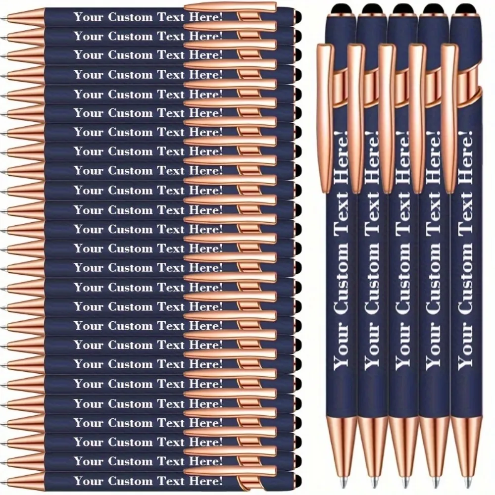10 pcs Custom Engraved Ballpoint Pen Set Personalized Text Touchscreen Compatible, Ideal Gift for Office, Business, Black Ink
