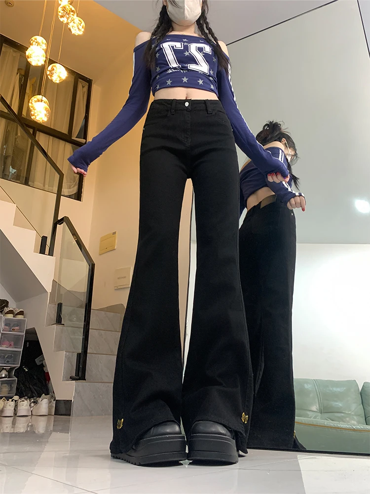 Retro cintura alta emagrecimento denim jeans feminino plus size queimado calças casuais sle leggings longos confortável design de fenda elástica