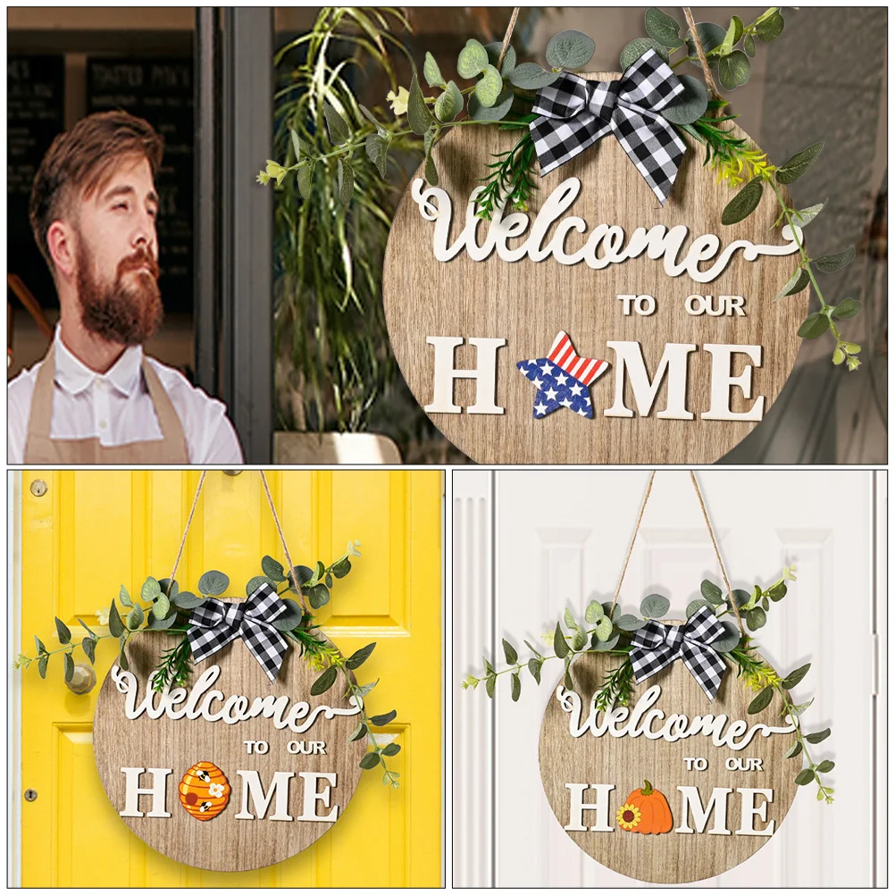 Wooden Hang Tag Welcome Plate Decorative Doorplate Home Board DIY Sign Lovely Hanging