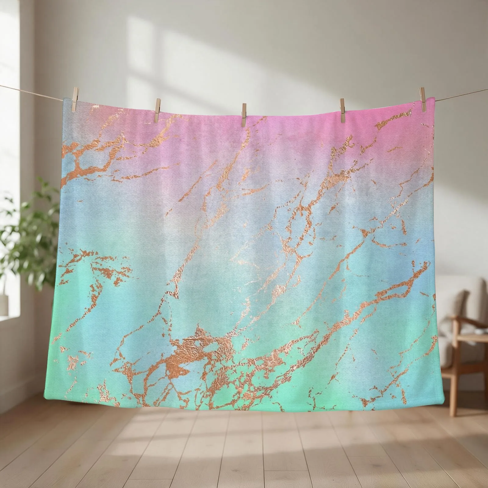 Purple Blue Rainbow Unicorn Texture with Copper Faux Marble Effect Throw Blanket