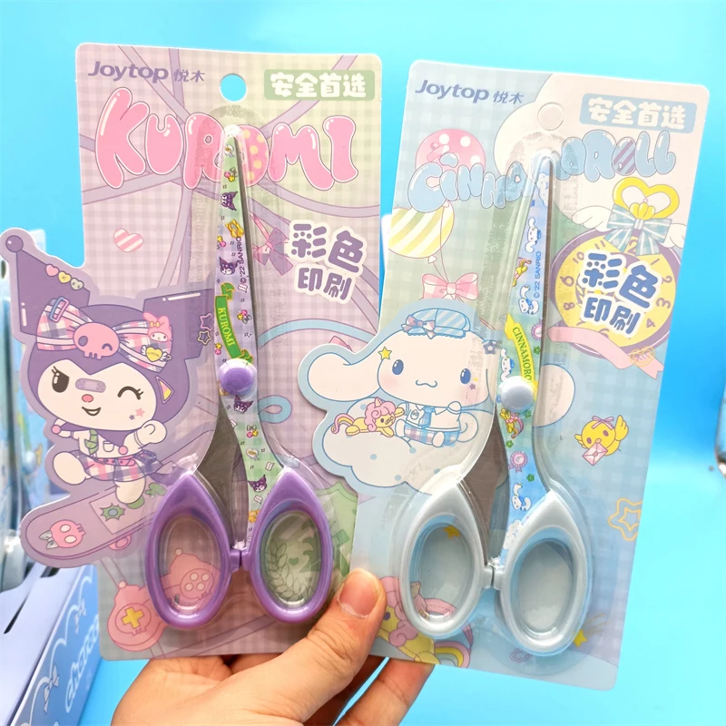 Sanrio Hello Kitty Kuromi tijeras de arte impresas de dibujos animados Anime Cinnamoroll tijeras creativas para estudiantes suministros de papelería para niños