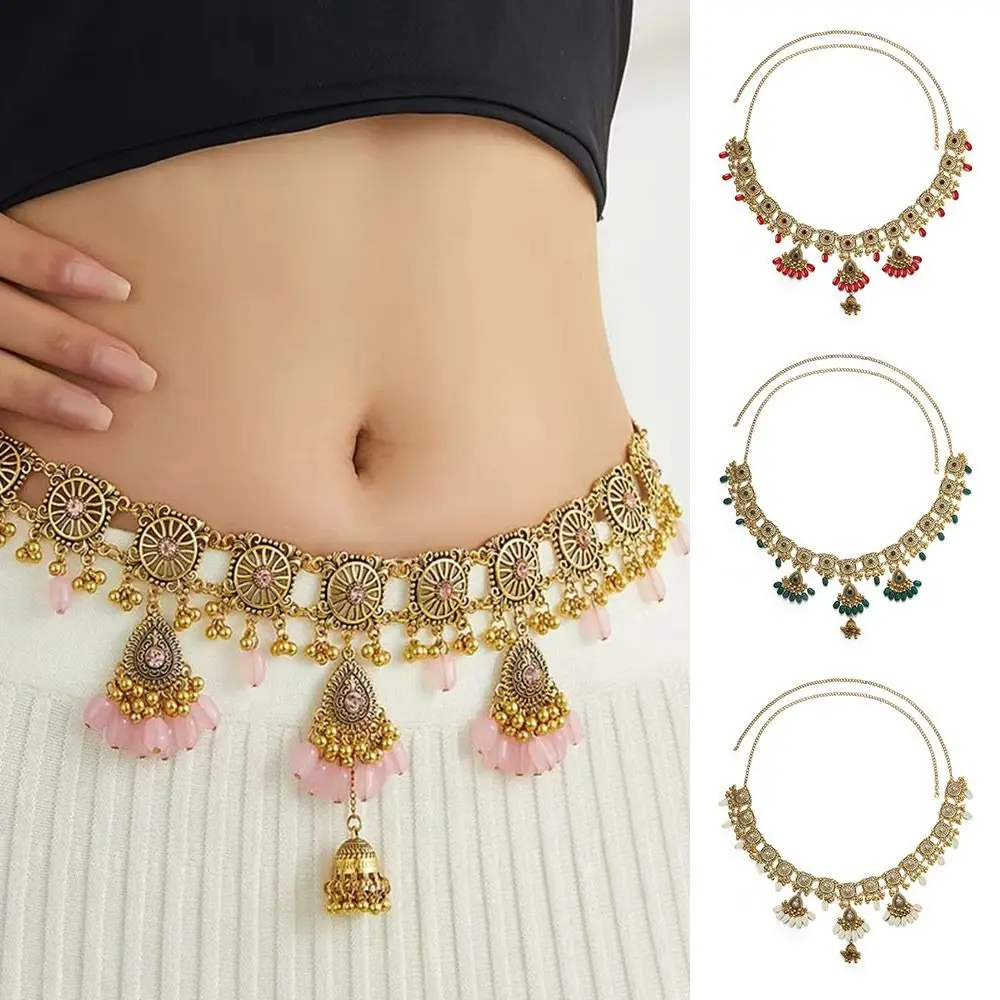 

Fashion Bohemian Belly Chain Bell Pendant Handmade Resin Beads Chain Ethnic Body Jewelry Women