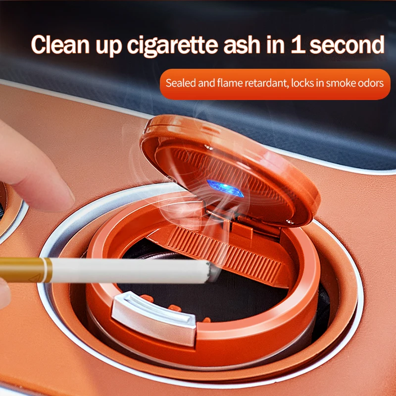 [2025 Upgrade] Car Ashtray Universal High-End Feel, Suede Leather LED Ceramic Inner Liner, Simple And Light Luxury Car Ashtray view 5