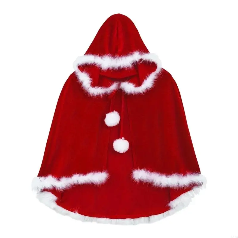 Christmas Costume Cloak Red Hooded Short Front Closure Holiday Layer 6XDA
