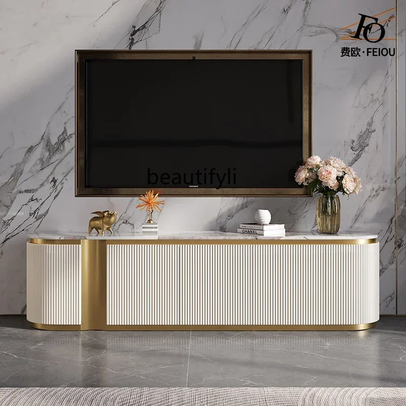 

NEW TV cabinet living room modern Italian bright paint marble floor cabinet coffee table combination