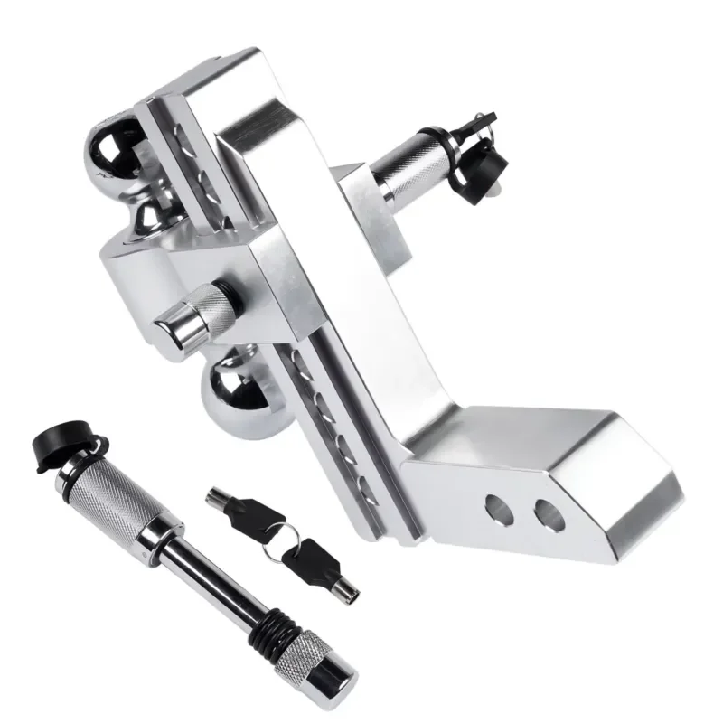 Adjustable Aluminum Trailer Hitch 2 Inch Receiver Heavy Duty Drop Rise 8 Inch Silver Tow Bar for SUV Truck RV Towing