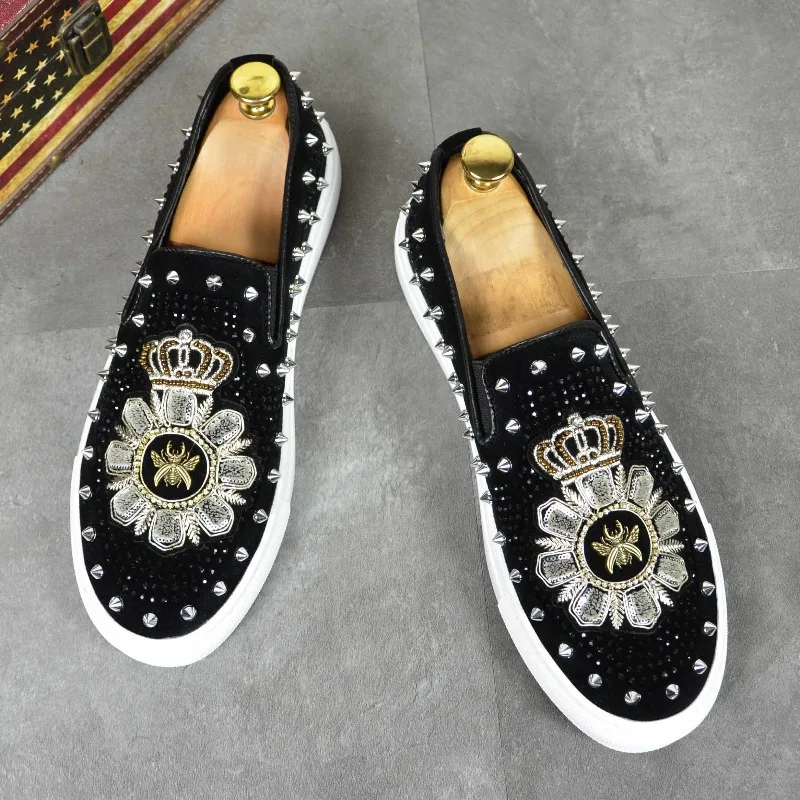 crystal loafers shoes for man flats rhinestone mens casual shoes designer shoes casual business luxury man slip on loafers