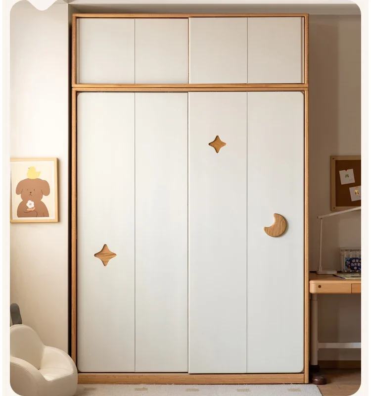 Solid wood children's wardrobe Home bedroom boy girl sliding door closet Small sliding door cabinet