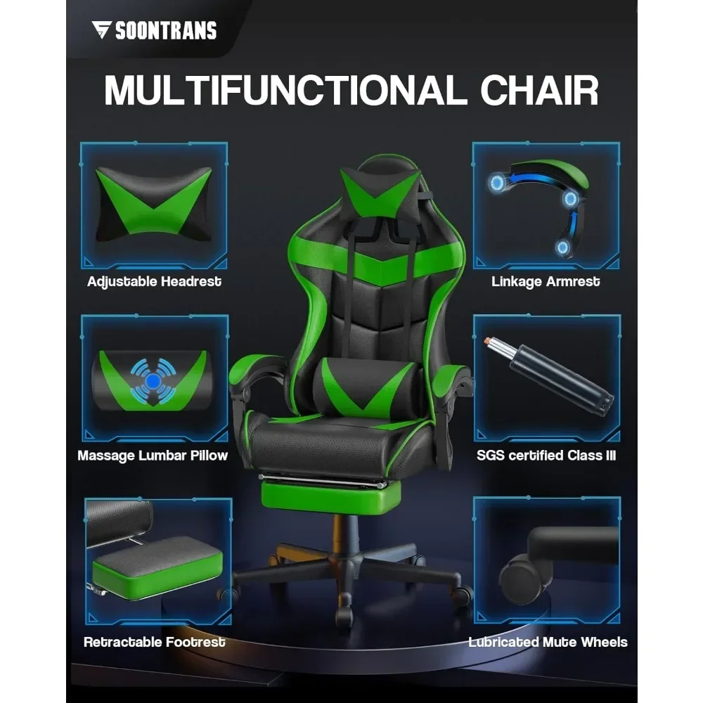 Ergonomic Game Chair With Adjustable Headrest and Lumbar Support(Jungle Green) Chaise Gaming Chairs Free Shipping Chair for Desk