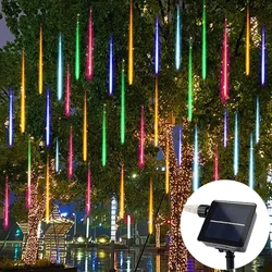 Outdoor 30/50cm Solar 8 Tubes Meteor Shower Rain Led Fairy String Lights Street Garlands 2025 New Year Christmas Tree Decoration