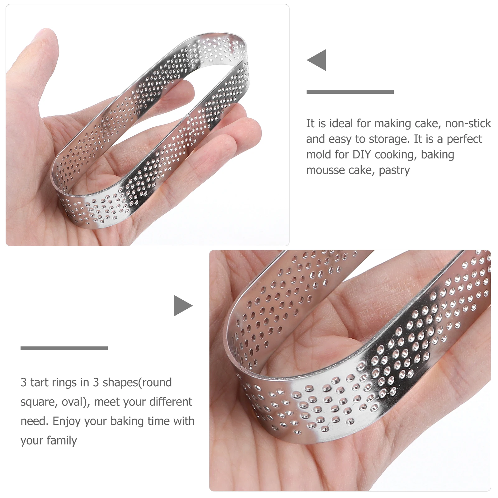 

3pcs Stainless Steel Tart Ring Molds Perforated Baking Tools For Mousse Cake Pastry Diy Cooking 8Cm Round 7.5Cm Square 11.9Cm