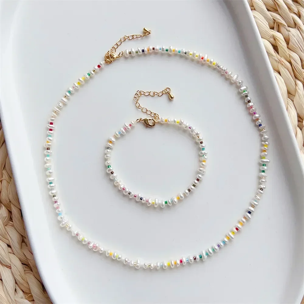 KKBEAD Natural Pearl Jewelry Sets for Women Y2K Accessories Boho Colorful Miyuki Dainty Bracelets Necklaces Set Gifts