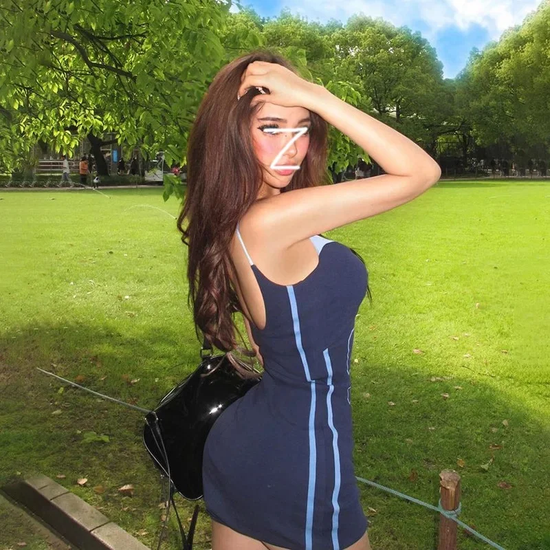 

Summer American retro street letter printed slim camisole dress, women's casual sexy short skirt high waisted sleeveless