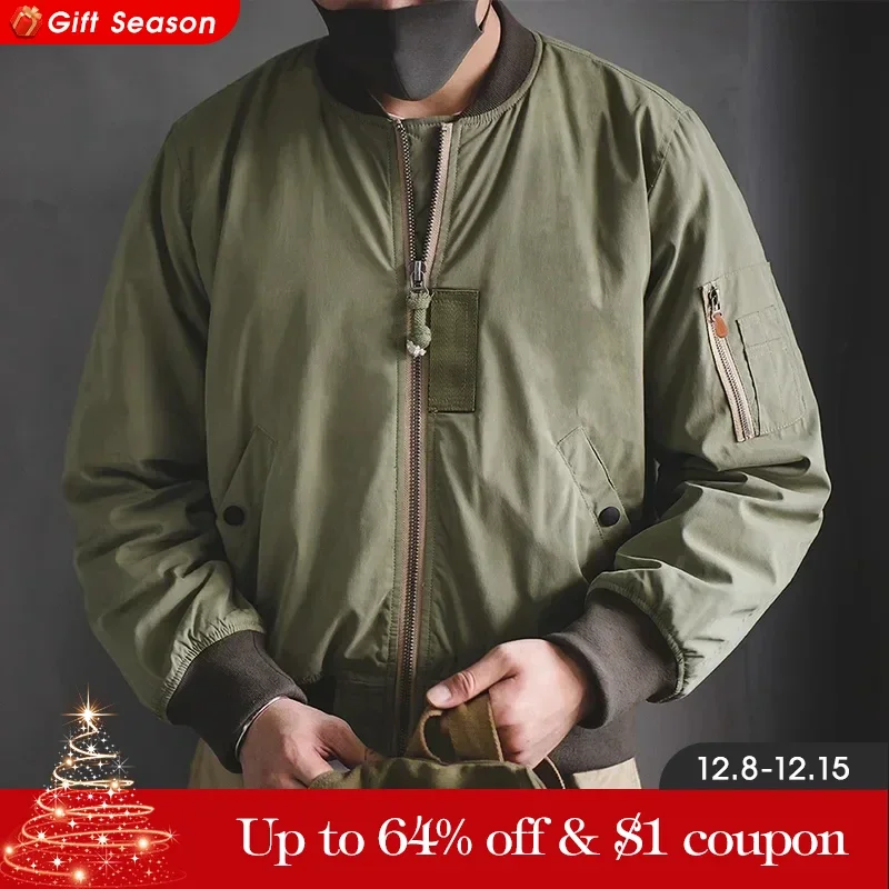 Maden Retro Ma1 Bomber jacke verdickt Spleißen Baseball Flug mantel mit Innen tasche für Herren Winter Baumwolle gepolsterte Jacke