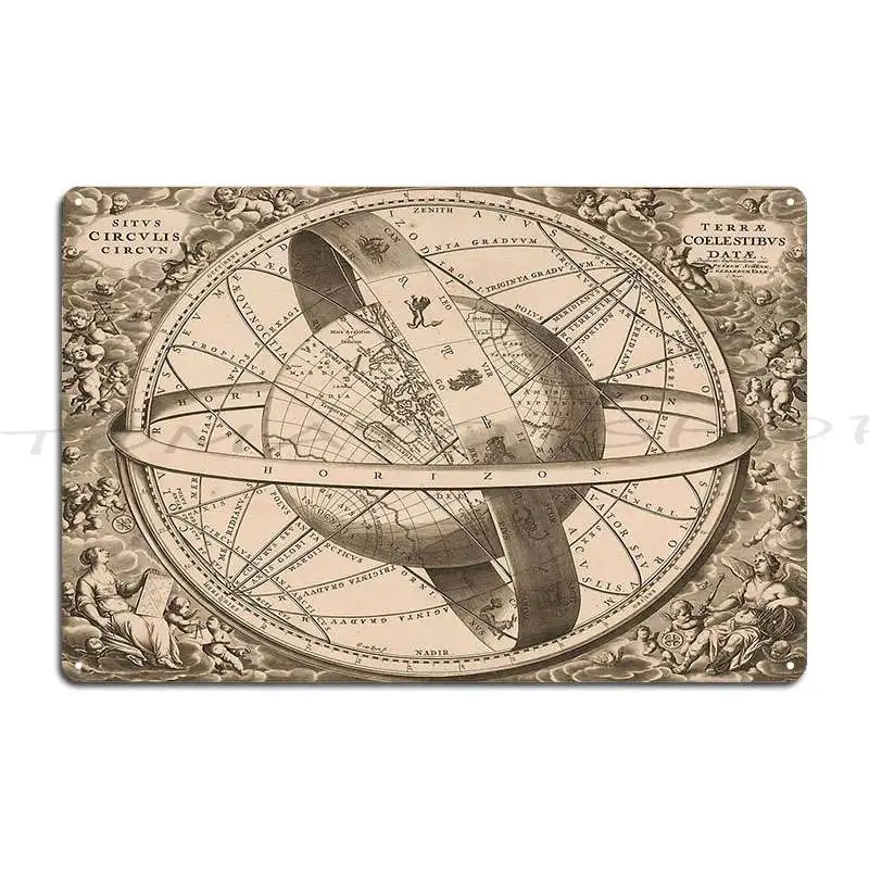 Carte Des Diverses Positions De La Sphere Victorian Armillary Sphere Vintage Astronomy Metal Mural Wall Cave Tin Sign Poster