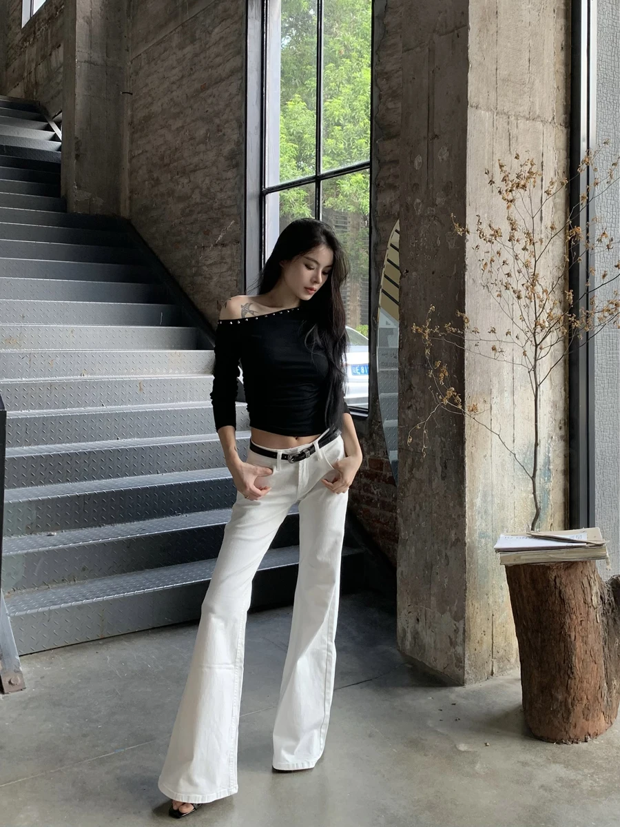 

BlaRose узкие широкие джинсы белые до щиколотки с низкой талией расклешенные повседневные универсальные женские джинсы Personali весна осень