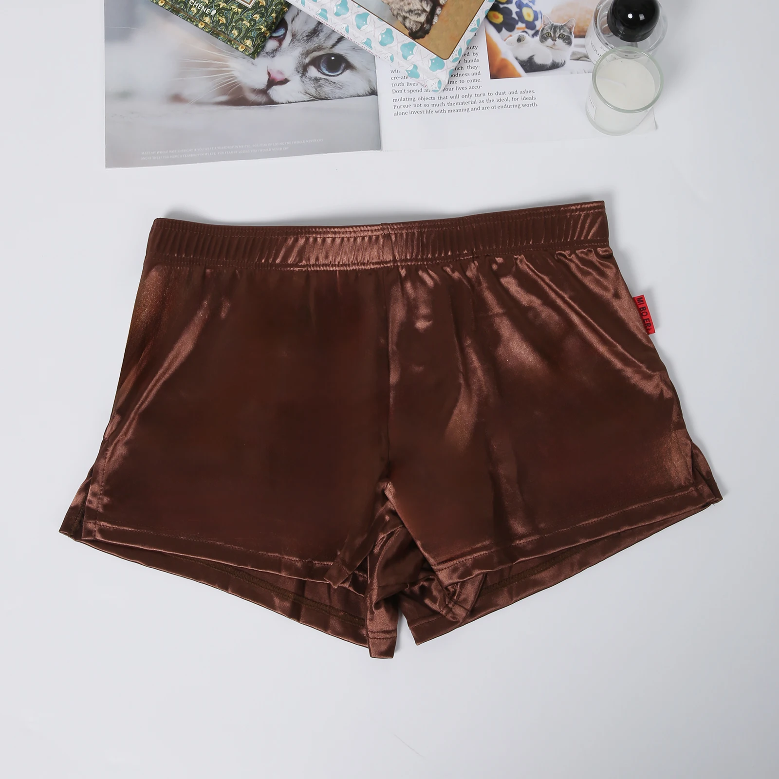 Sexy Nachtwäsche, Schlafanzug, kurze Hosen aus Satin, Herrenunterwäsche, Lounge-Pyjama, Homewear, Schlafhose, Boxershorts – Detail 6