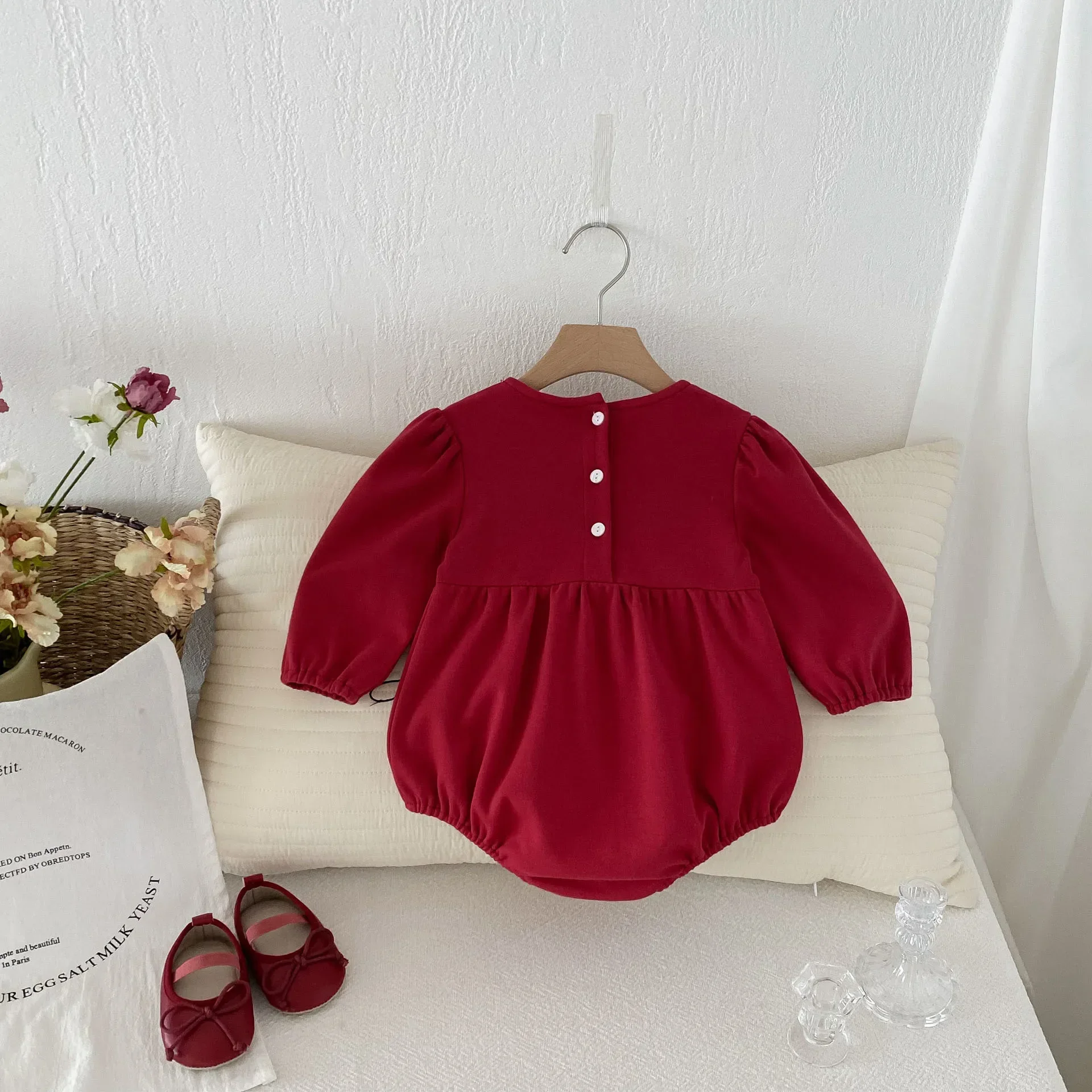 Baby Clothes Autumn New Princess Baby Girl's Jumpsuit 100 Day's Party Clothes Red One Piece Clothes 0 1 2 3 Years Old
