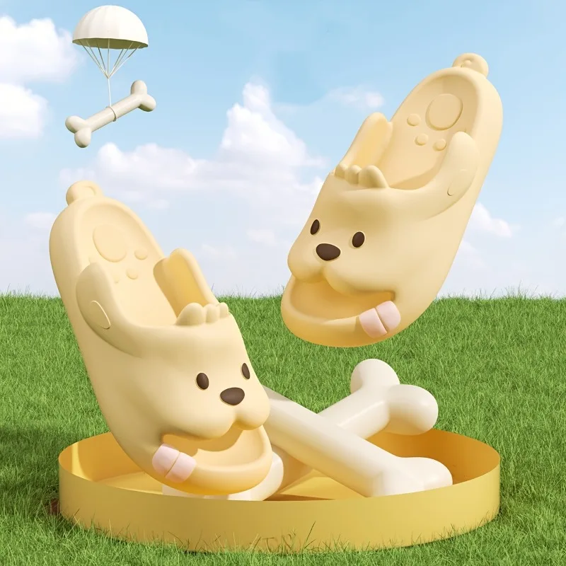 Cute Dog Cartoon Slippers Women Men Summer Thick Sole Slides Non Slip Bathroom Sandals Indoor Home outdoor puppy Couple Shoes view 4
