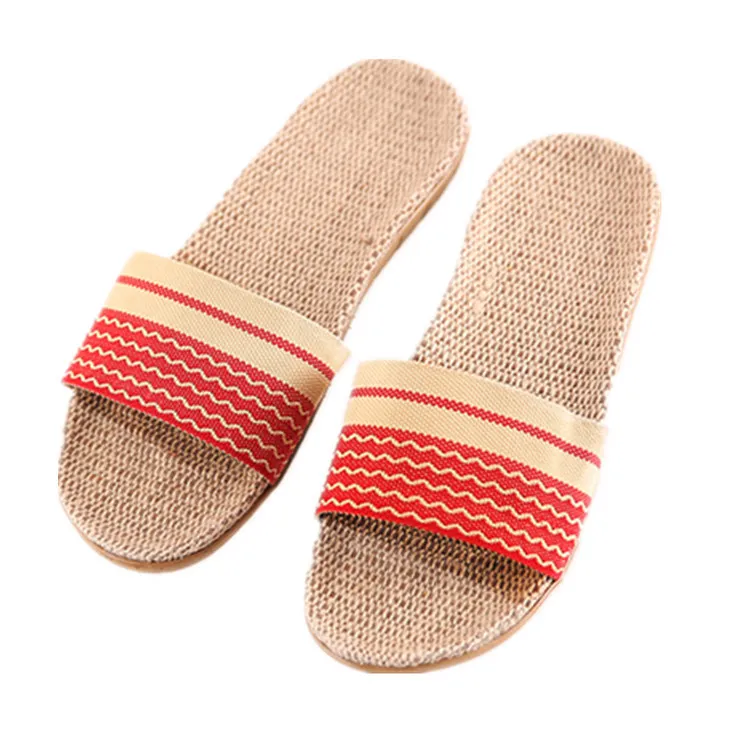 Candy Spring Summer Cotton Linen Four Season Stripes Couple Pelvic Floor Wooden Floor Indoor Home Slippers Women Home Shoes