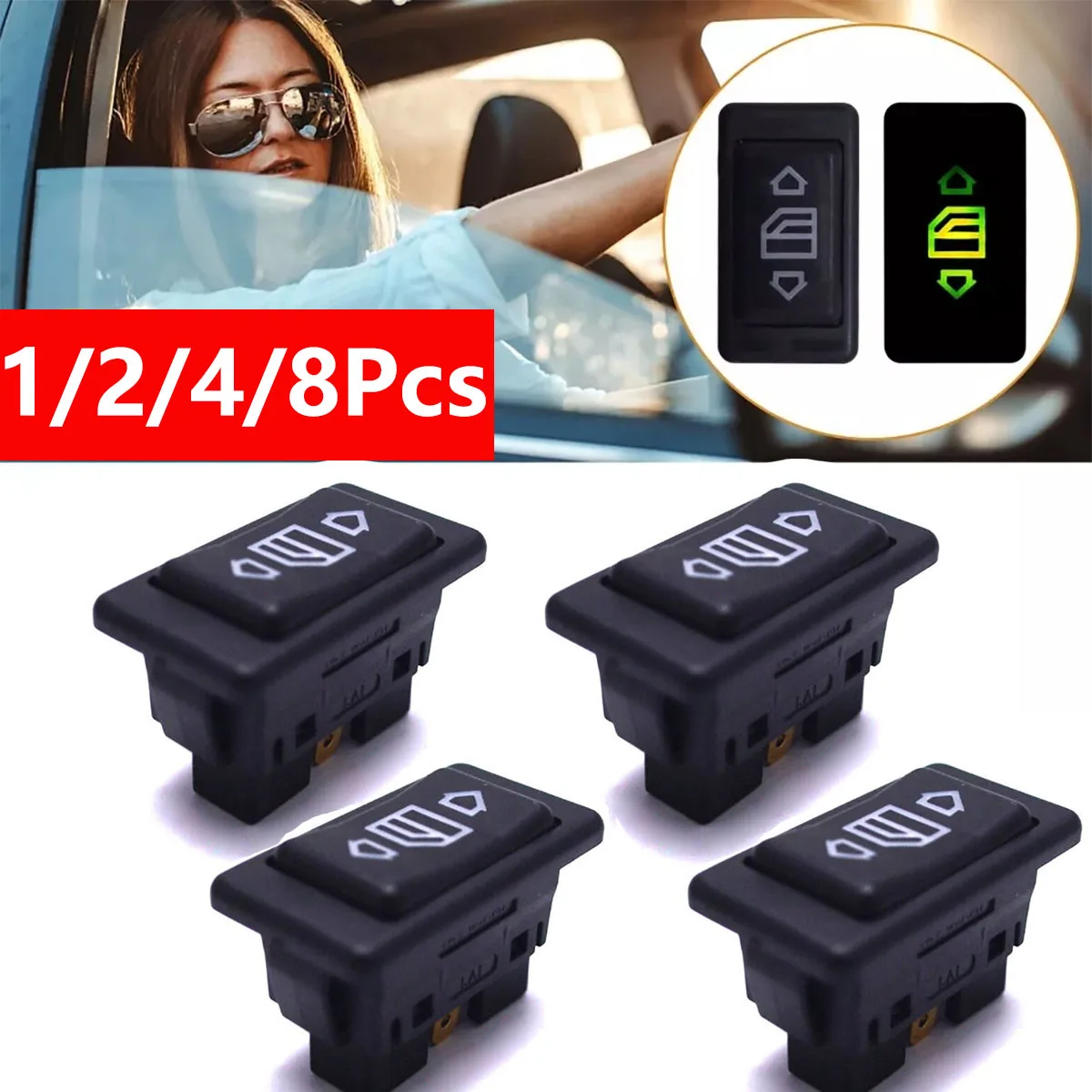 1/2/4Pcs Universal 6 Pin Car Switch Electric Power Controller Window Button DC12 24V Kit Auto Car Switch Accessories 10A ON/OFF