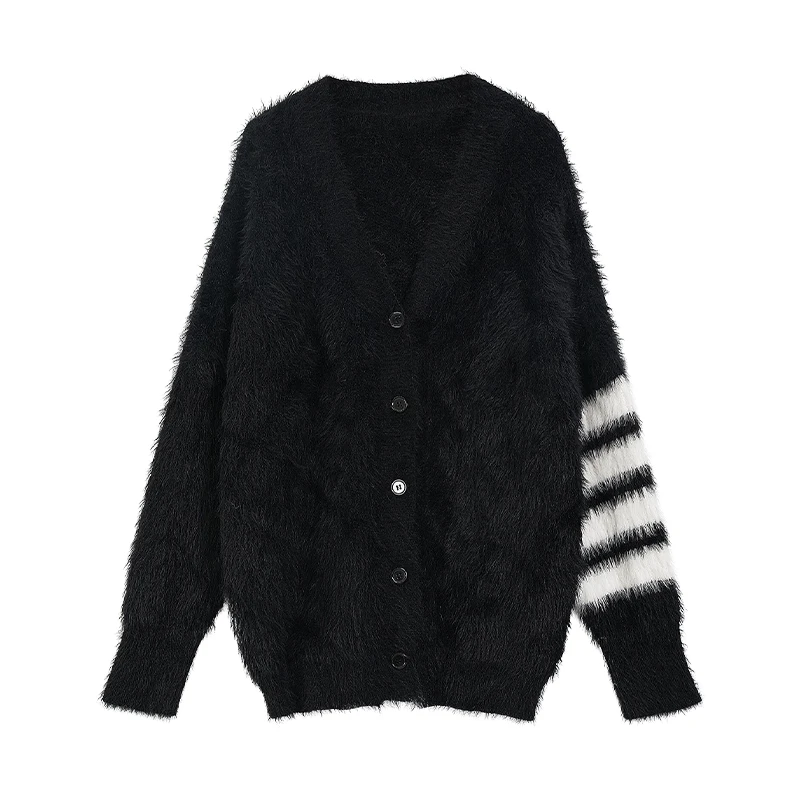 

2025 New Bla Mink Sweater Cardigan Long Women Autumn Winter Lazy Sle Loose V-ne Knitted Outerwear Korean Sle Commute