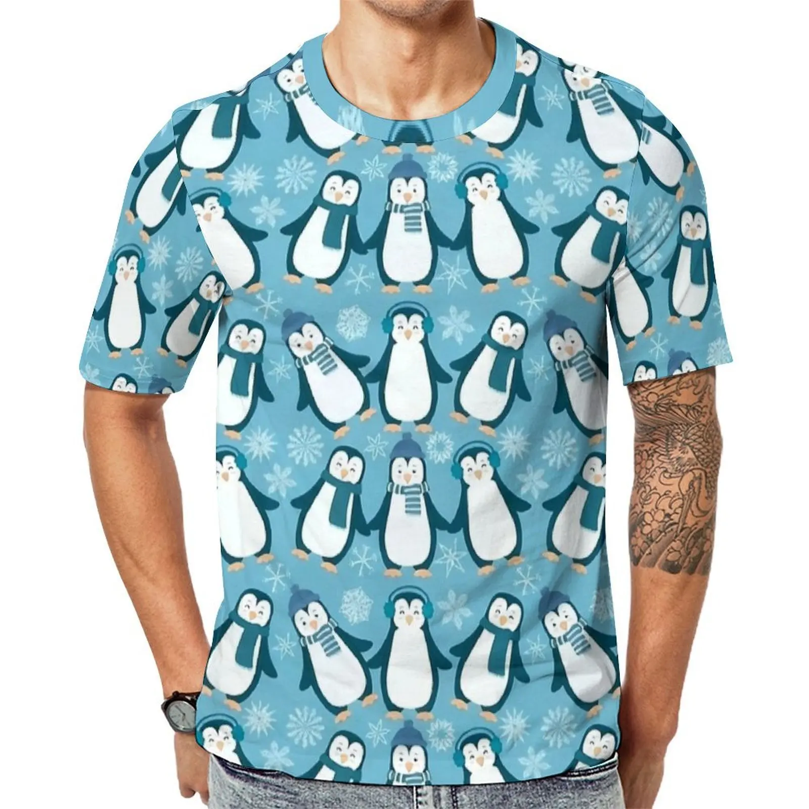 Original T Shirt Cute Penguin Snowflake Design T Shirts  Aesthetic Vintage Tee Shirt For Men Short Sleeve Design Oversized Tops