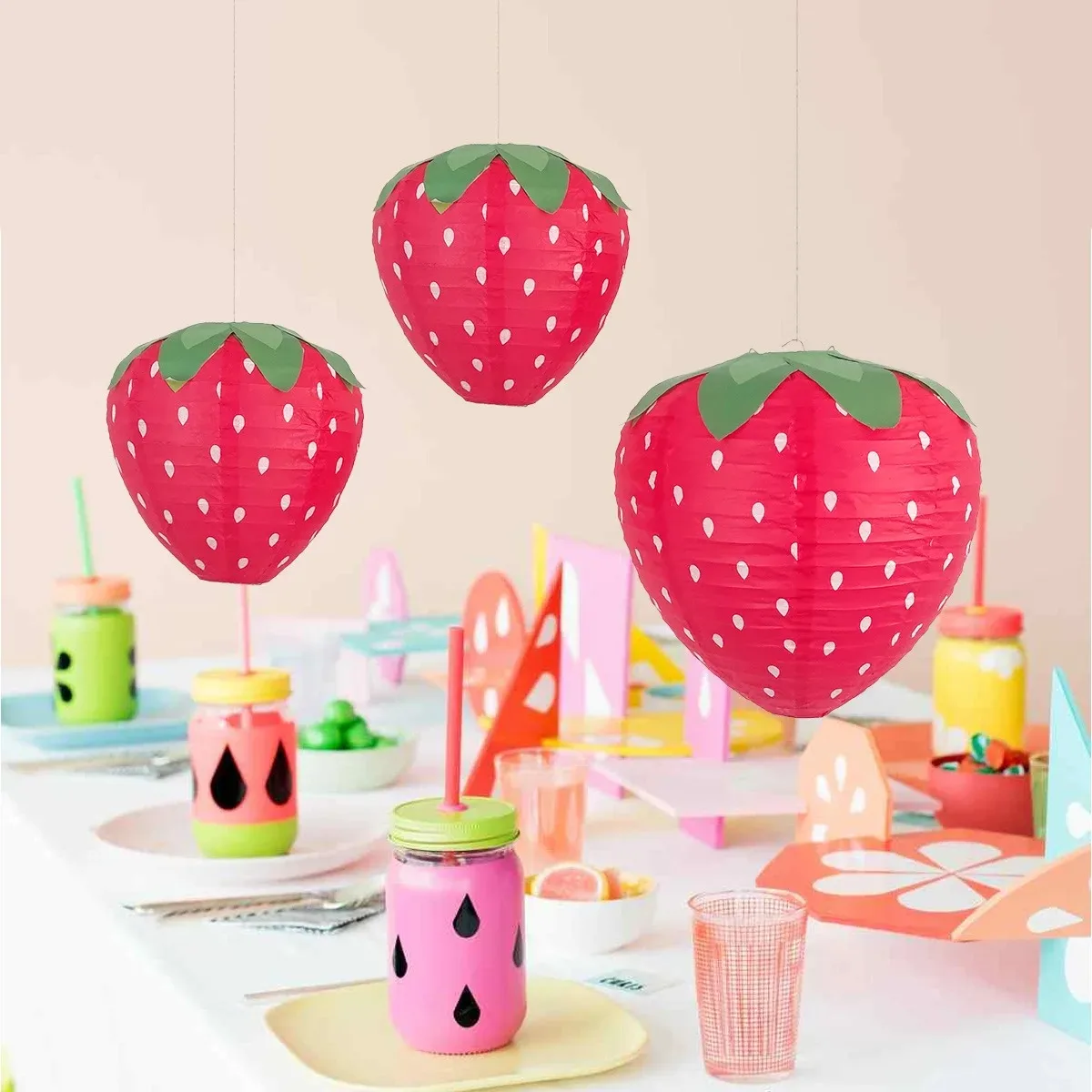 Strawberry Paper Lanterns Rural Style Theme Party Supplies Fruit Hanging Lantern Happy Birthday Party Decoration Kids Home Decor