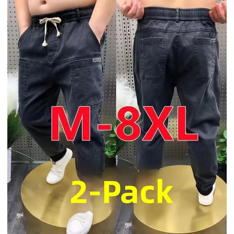 

Extra Large Size Men's Jeans Loose Wide Legged Overalls Casual Cotton Stretch Denim mid High Waist Long Trousers Harlan Sle