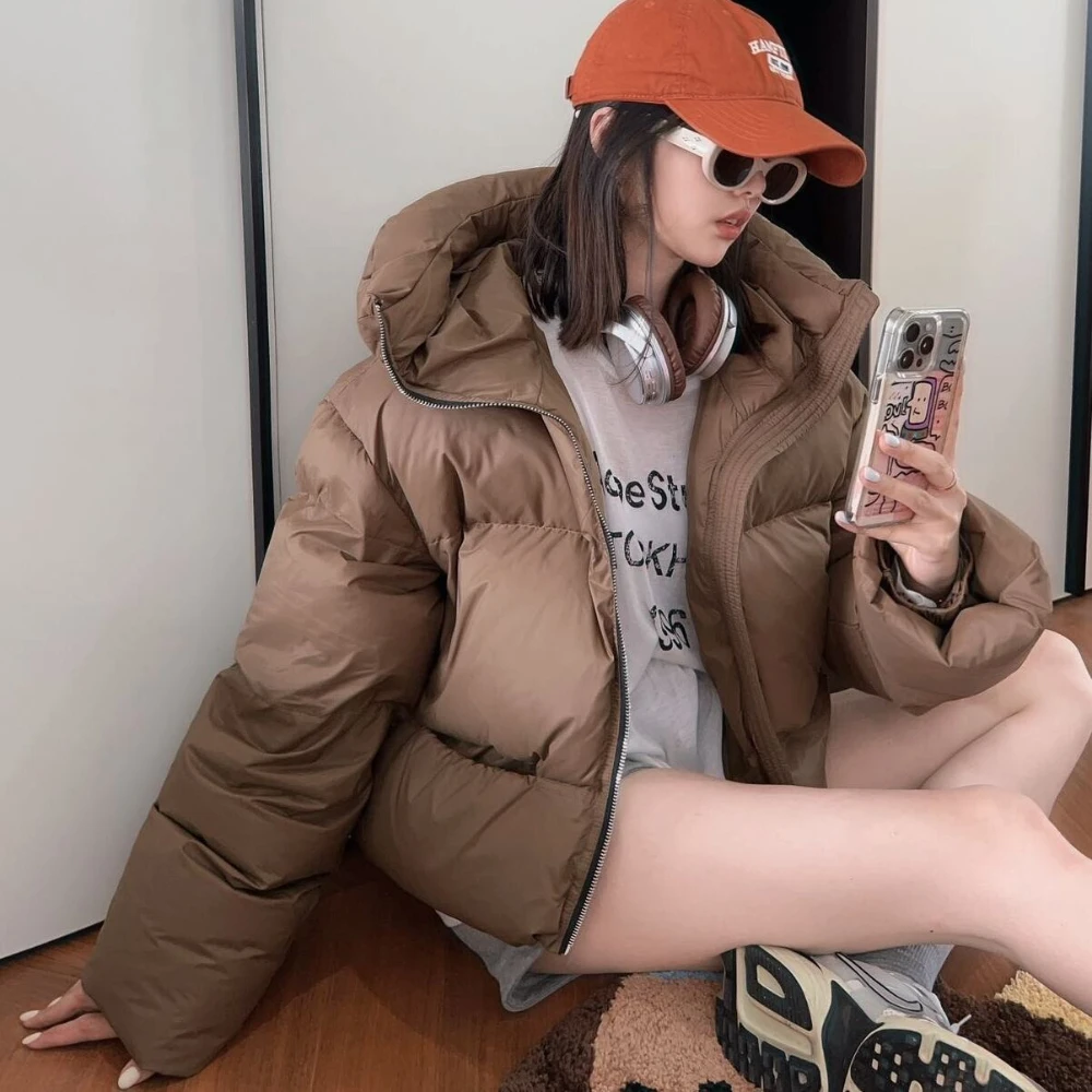 

Осень-зима, новая одежда, женская модная короткая белая куртка на утином пуху, женская толстая теплая пушистая куртка-пуховик с капюшоном