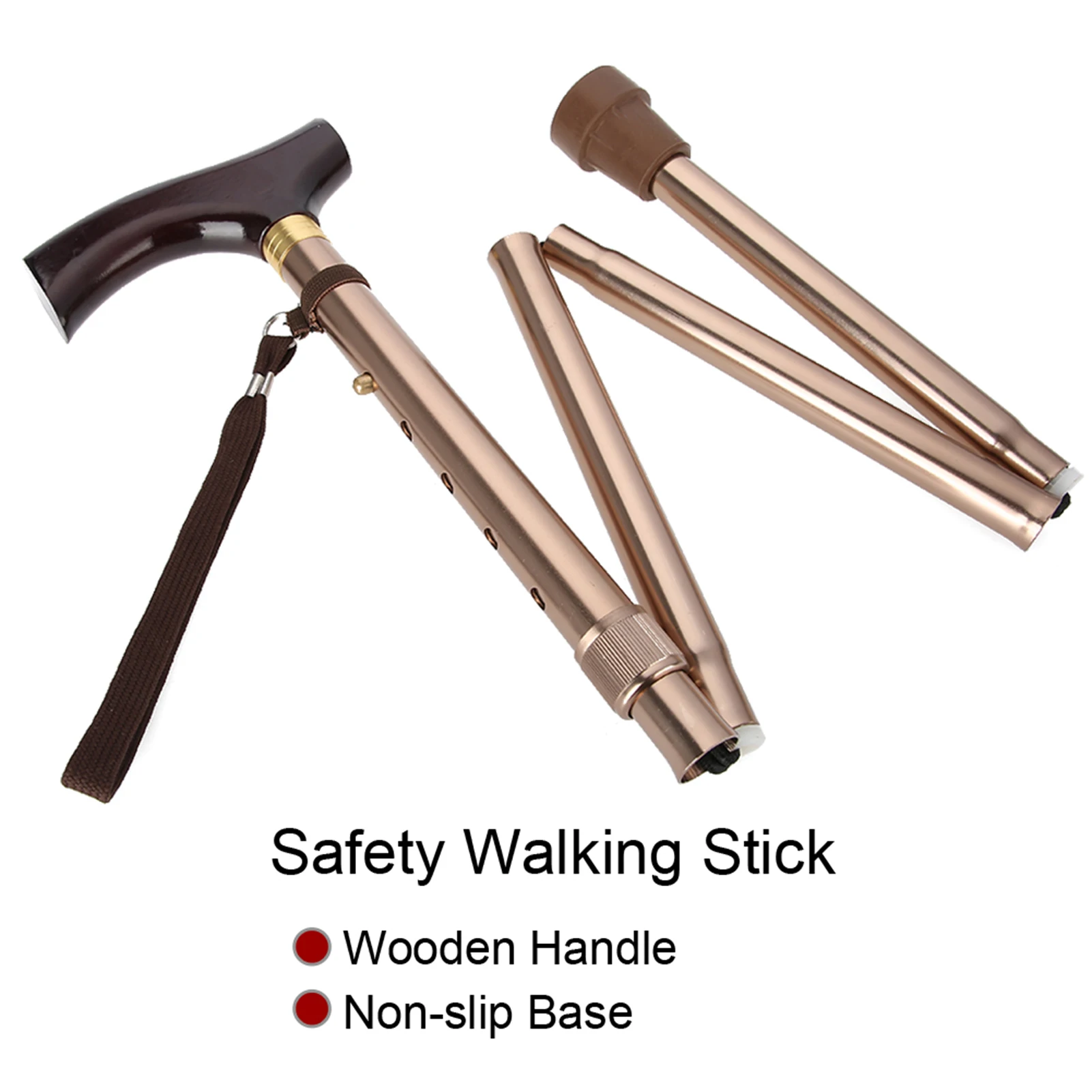 1pcs Folding Wooden Handle Cane Portable Anti-shock Elder Guide Walking Stick for Blind People Guide Walking Stick Bronze