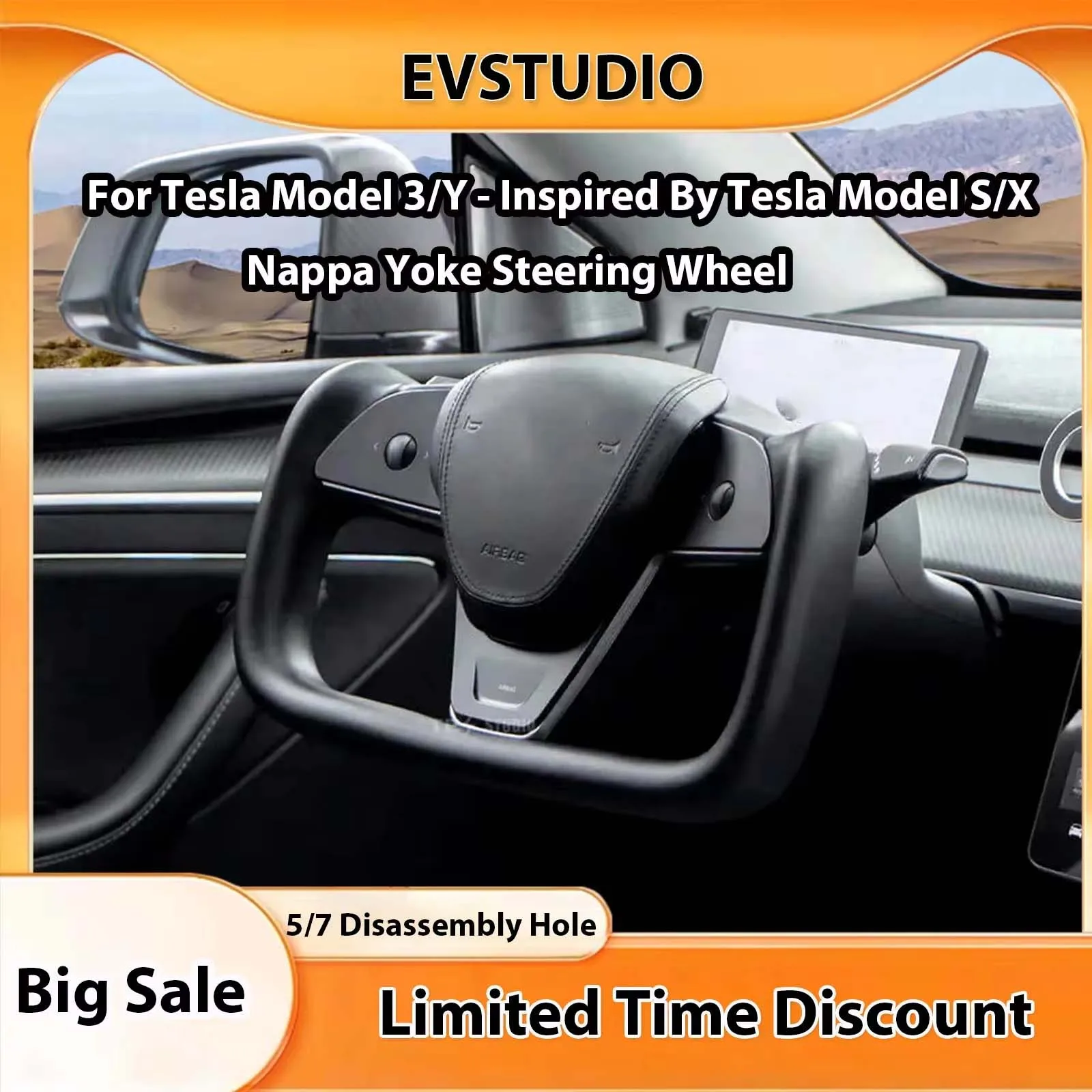 

EVSTIDIO Heating Yoke Handle Steering Wheel for Tesla Model 3 Y Model S X Personalized Racing Nappa Leather Customized Accessory