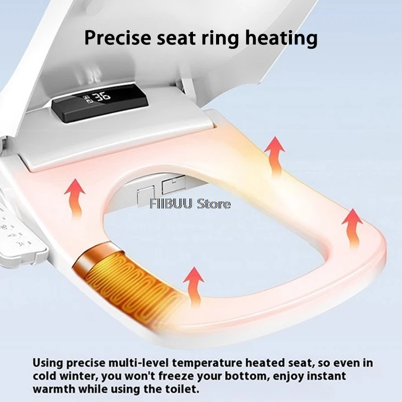 Electric Smart Bidet Toilet Seat Cover Warm Water Remote Control Heated Seat Air Dryer Feminine Wash Adjustable Temp Night Light