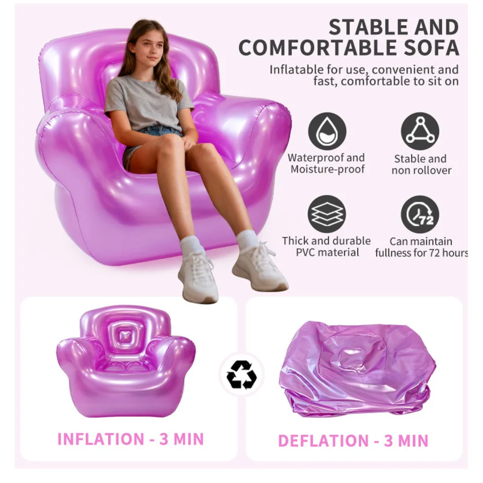 PVC Transparent Blow Up Chair PVC Clear Waterproof Lounge Air Couch Seat Inflatable Sofa For Home Outdoor Camping Garden Office