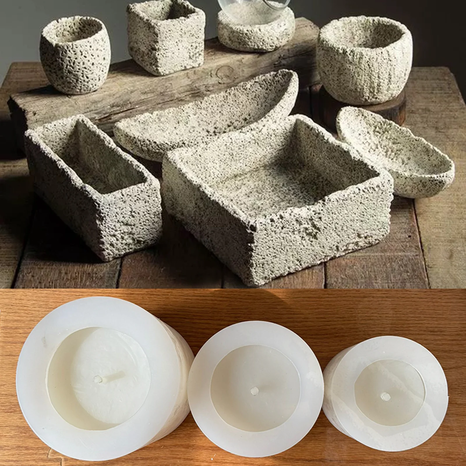 Strukturiertes Zement-Sukkulenten-Moos-Pflanzer-Formen-Set – geometrisches Silikon für Wabi-Sabi-Dekor, wiederverwendbares Beton-Dschungel-DIY-Bastelset