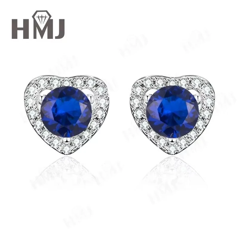 

Stud Earrings Lab Grown Ruby Sapphire 925 Silver Christmas Thanksgiving Birthday Gift No Fade Jewelry for Woman Hypoallergenic