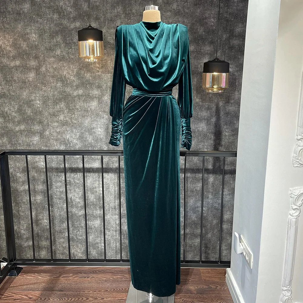 

Elegant Evening Dress Long Sleeves Velvet High Collar Wedding Guest Gowns for Women 2023 Sheath Formal Party Dresses Custom