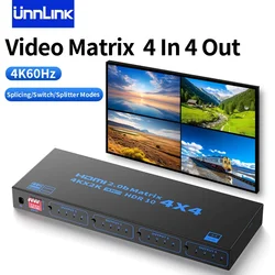 Unnlink 4K 60Hz HDMI Matrix 4 In 4 Out HDMI Video Wall Controller Switch Splitter 4x4 EDID IR Remoter Switching