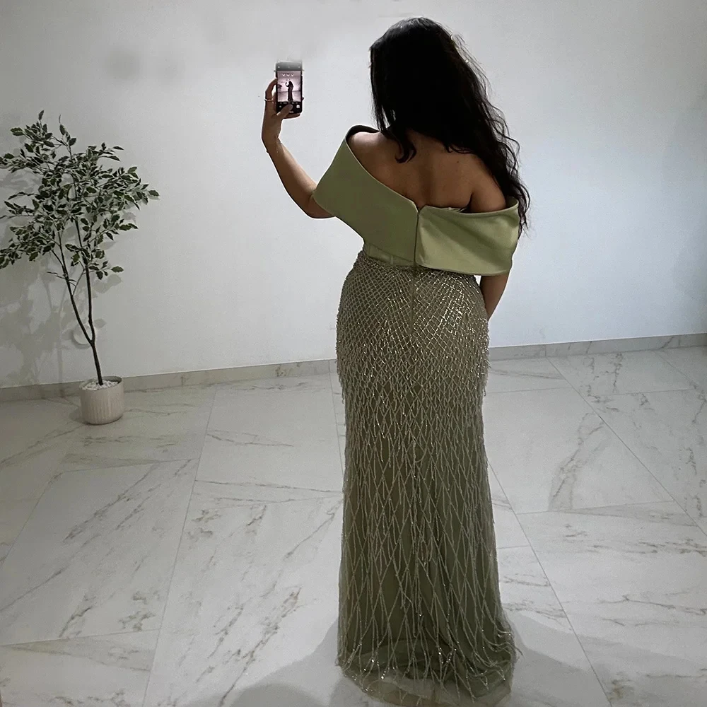 Alinovia Luxury Beaded Nude Off-the-Shoulder Mermaid Evening Dress 2025 Long Formal Prom Wedding Party Gown for Women Customized